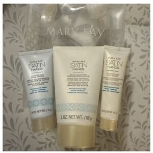 Mary Kay Satin Hands Fragrance-Free Pampering Set Shea Scrub Cream Softener Bag